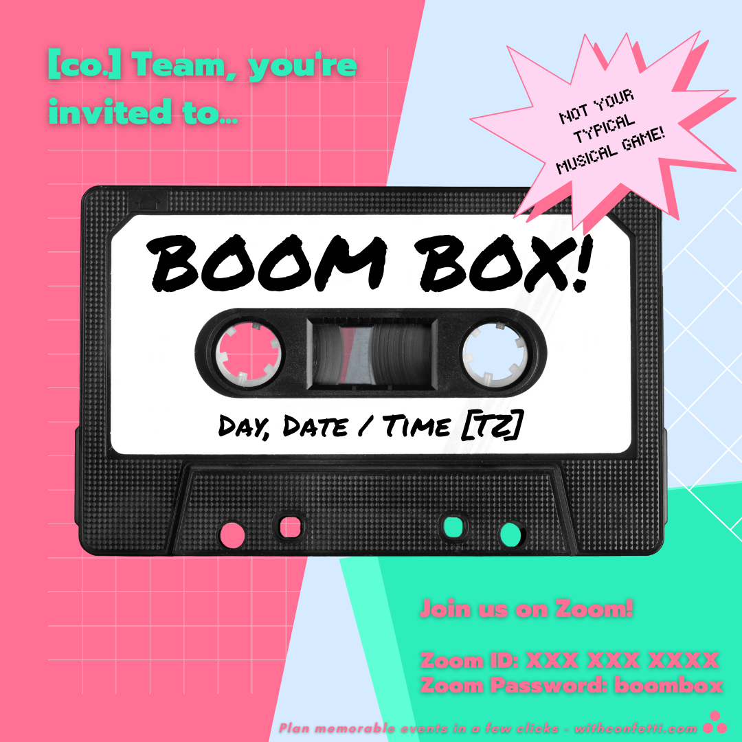 Virtual Boom Box Event Invitation Confetti 🎉